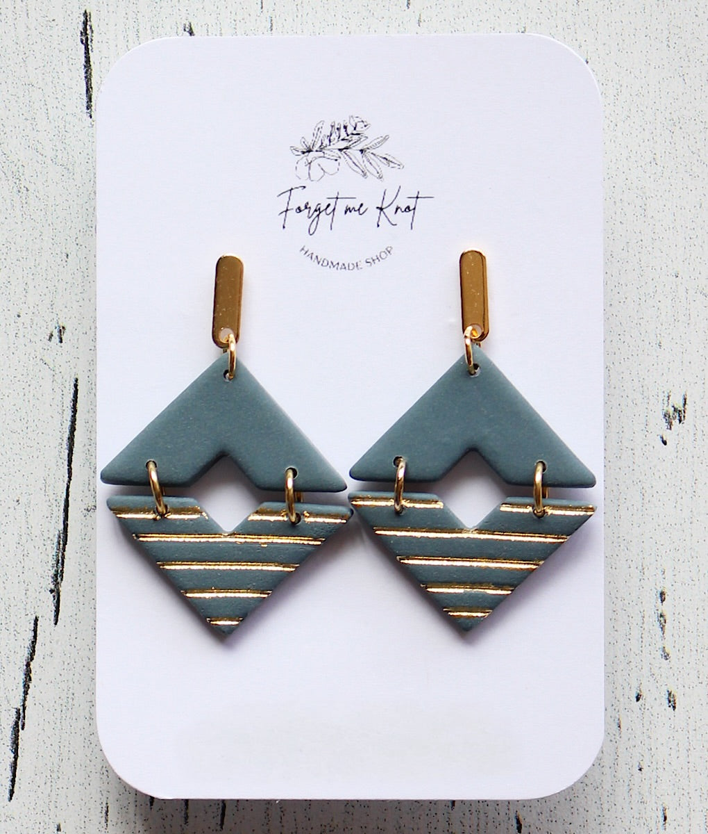 Boucles d’oreilles Losanges sarcelles et rayures or