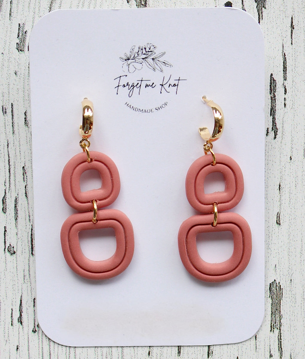Wood and flowered square earrings