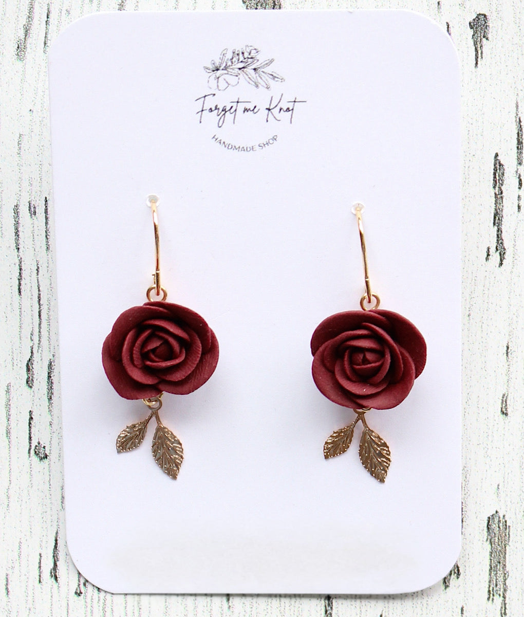 Wood and flowered square earrings