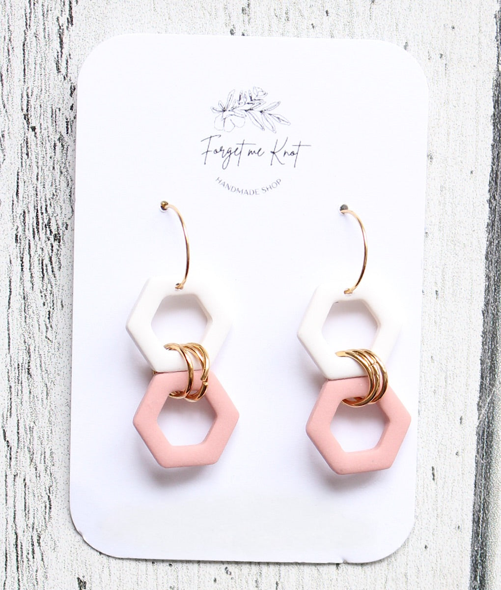 Boucles d’oreilles hexagonales roses