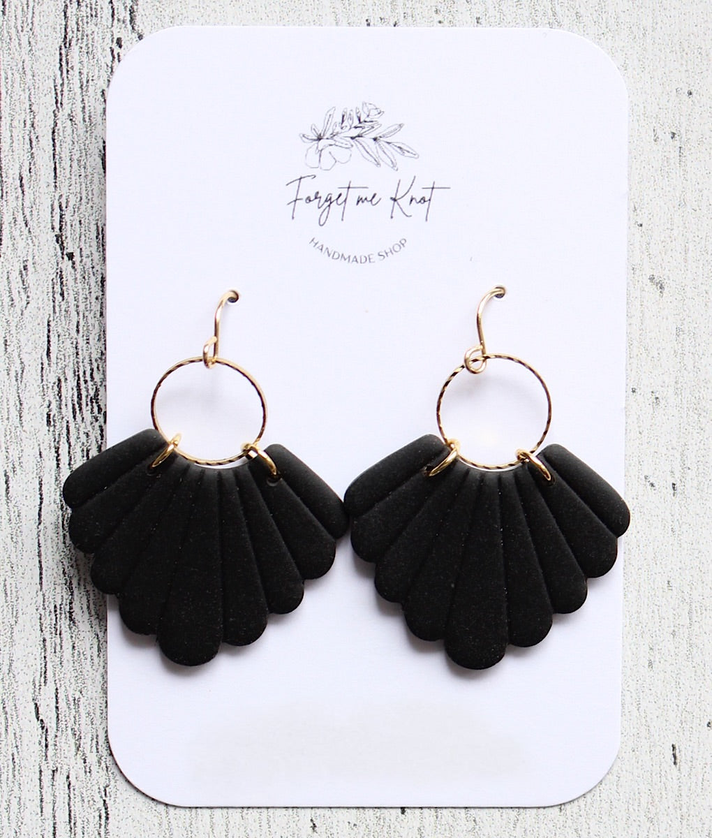 Wood and flowered square earrings