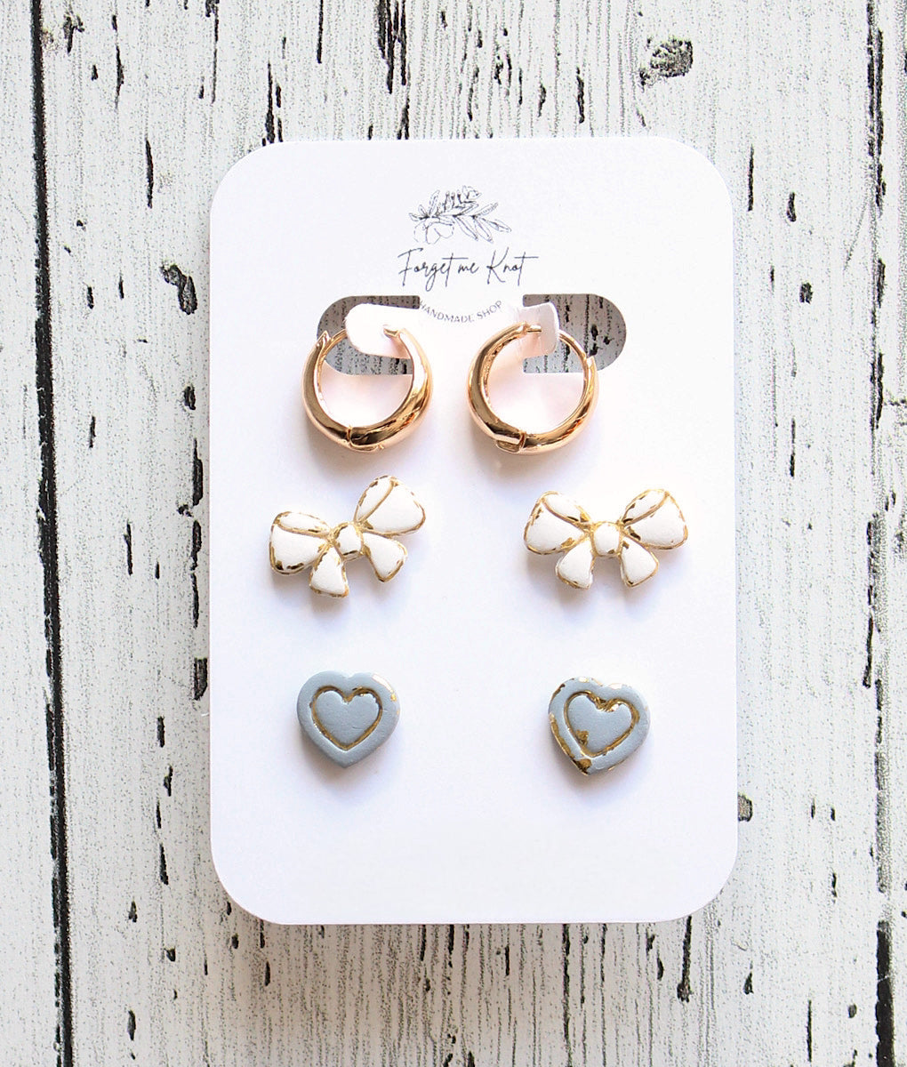 Wood and flowered square earrings