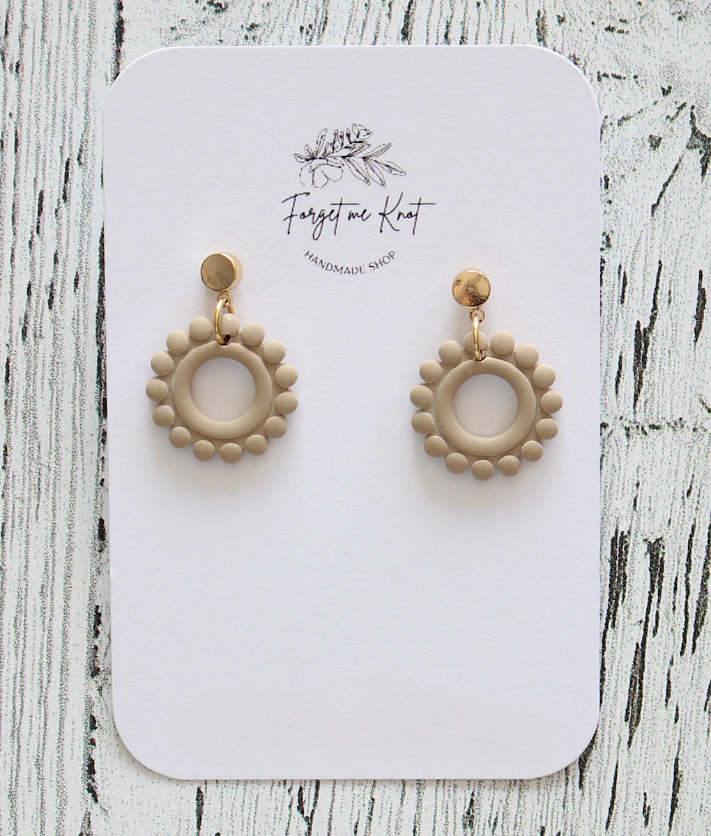 Wood and flowered square earrings